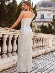 Fancy One Shoulder Sequin Long Evening Dress – Champagne