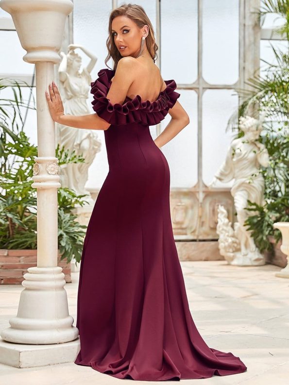 Off the Shoulder A Line Mermaid Maxi Evening Gown - Burgundy