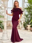 Off the Shoulder A Line Mermaid Maxi Evening Gown – Burgundy