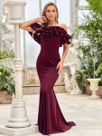 Off the Shoulder A Line Mermaid Maxi Evening Gown – Burgundy