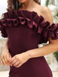 Off the Shoulder A Line Mermaid Maxi Evening Gown – Burgundy