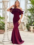 Off the Shoulder A Line Mermaid Maxi Evening Gown – Burgundy