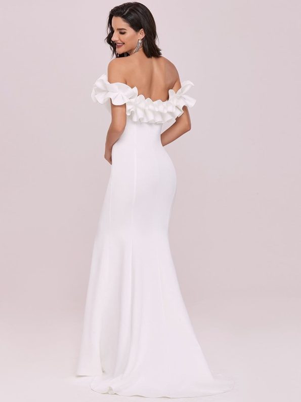 Off the Shoulder A Line Mermaid Maxi Evening Gown - Cream