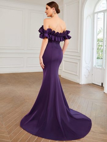 Off the Shoulder A Line Mermaid Maxi Evening Gown - Dark Purple