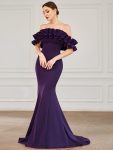 Off the Shoulder A Line Mermaid Maxi Evening Gown – Dark Purple