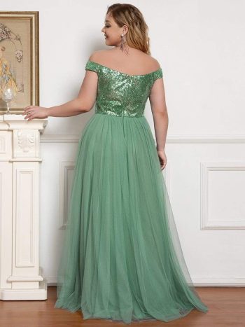 Plus Size Long Sequin Special Occasion Dresses - Green Bean