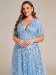 Shimmery V Neck Ruffle Sleeves Sequin Maxi Long Evening Dress – Sky Blue