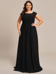 Plus Size Empire Waist Lace Bodice Evening Dress – Black