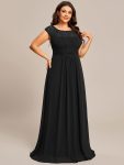 Plus Size Empire Waist Lace Bodice Evening Dress – Black