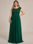 Plus Size Empire Waist Lace Bodice Evening Dress – Dark Green