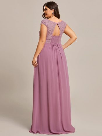 Plus Size Empire Waist Lace Bodice Evening Dress - Purple Orchid