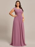 Plus Size Empire Waist Lace Bodice Evening Dress – Purple Orchid