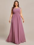 Plus Size Empire Waist Lace Bodice Evening Dress – Purple Orchid