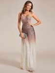 Gradient Sequin A-Line Spaghetti Strap V-Neck Formal Evening Dress – Mushroom