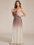 Gradient Sequin A-Line Spaghetti Strap V-Neck Formal Evening Dress – Mushroom