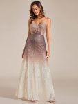 Gradient Sequin A-Line Spaghetti Strap V-Neck Formal Evening Dress – Mushroom