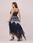 Women’s V Neck Multi Color Asymmetrical Hems Prom Dress – Navy Blue