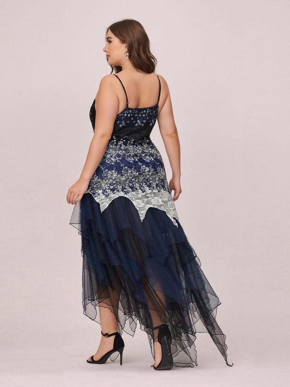 Women's V Neck Multi Color Asymmetrical Hems Prom Dress - Navy Blue