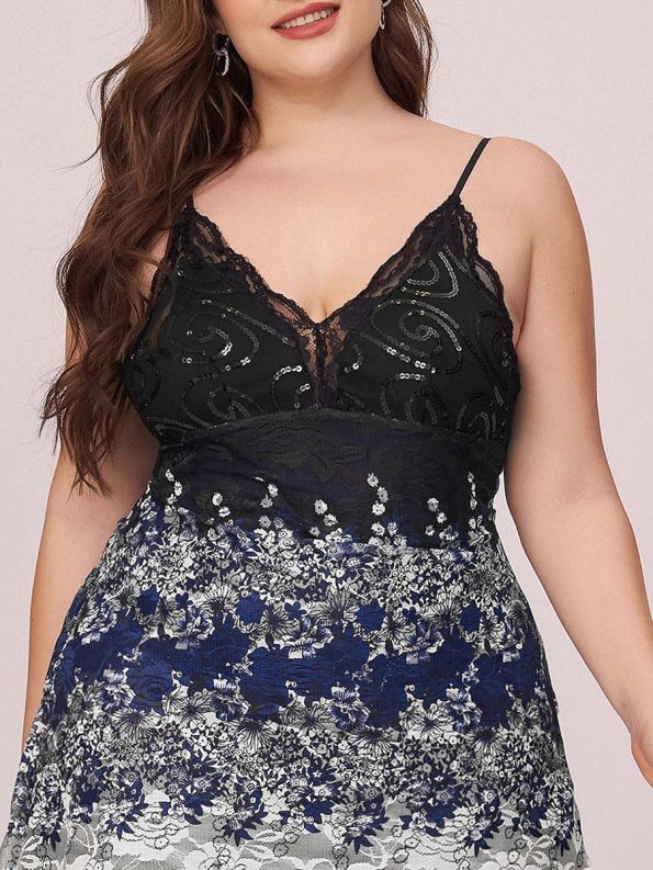 Women's V Neck Multi Color Asymmetrical Hems Prom Dress - Navy Blue