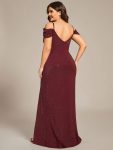 Plus Size V-Neck Cold Shoulder Floor-Length Evening Dress – Burgundy