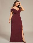 Plus Size V-Neck Cold Shoulder Floor-Length Evening Dress – Burgundy