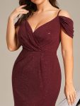 Plus Size V-Neck Cold Shoulder Floor-Length Evening Dress – Burgundy