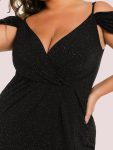 Plus Size V-Neck Cold Shoulder Floor-Length Evening Dress – Black