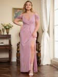 Plus Size V-Neck Cold Shoulder Floor-Length Evening Dress – Purple Orchid