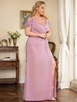 Plus Size V-Neck Cold Shoulder Floor-Length Evening Dress – Purple Orchid