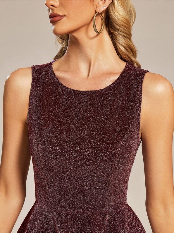 Glitter Round Neckline Sleeveless Short Homecoming Dress - Burgundy