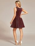 Glitter Round Neckline Sleeveless Short Homecoming Dress – Burgundy