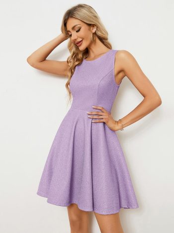 Glitter Round Neckline Sleeveless Short Homecoming Dress - Lavender