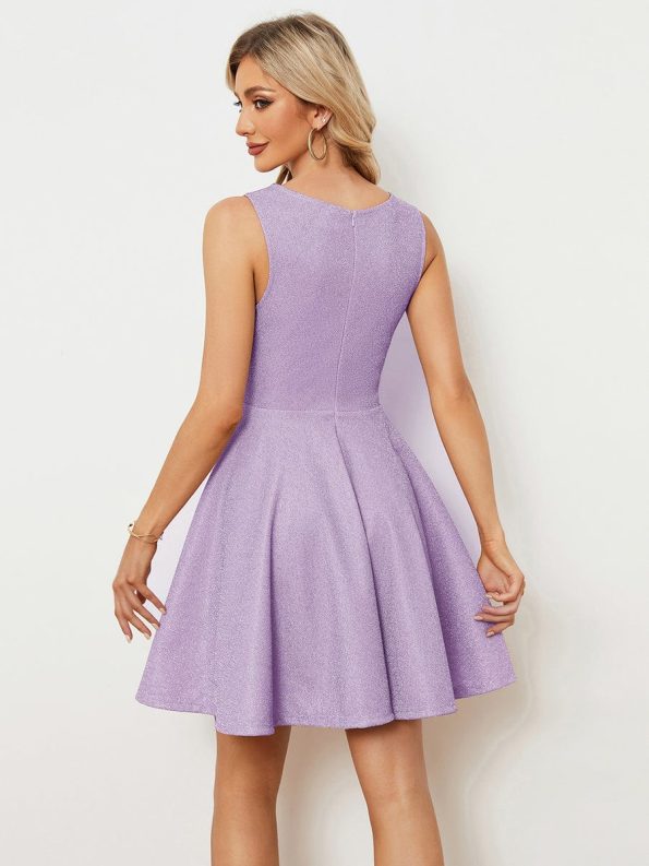 Glitter Round Neckline Sleeveless Short Homecoming Dress - Lavender