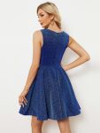 Glitter Round Neckline Sleeveless Short Homecoming Dress – Sapphire Blue