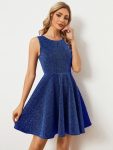 Glitter Round Neckline Sleeveless Short Homecoming Dress – Sapphire Blue