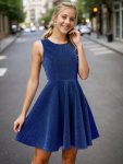 Glitter Round Neckline Sleeveless Short Homecoming Dress – Sapphire Blue