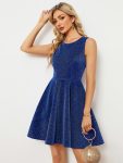 Glitter Round Neckline Sleeveless Short Homecoming Dress - Sapphire Blue