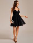 Dreamy Spaghetti Strap Tulle Short Pleated Homecoming Dress – Black