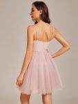 Dreamy Spaghetti Strap Tulle Short Pleated Homecoming Dress – Pink