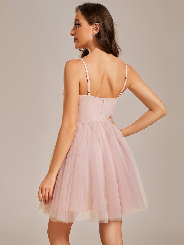 Dreamy Spaghetti Strap Tulle Short Pleated Homecoming Dress - Pink