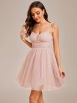 Dreamy Spaghetti Strap Tulle Short Pleated Homecoming Dress – Pink