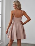 Fancy Shiny Deep V Neck Knee Length Prom Dress – Blush