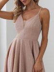 Fancy Shiny Deep V Neck Knee Length Prom Dress – Blush