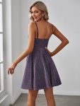 Fancy Shiny Deep V Neck Knee Length Prom Dress – Dark Purple