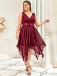 Plus Size Stunning V Neck Prom Lace Dress for Women – Burgundy