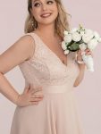 Plus Size Asymmetrical-hem Sleeveless Prom Lace Dress for Women – Blush