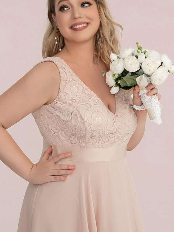 Plus Size Asymmetrical-hem Sleeveless Prom Lace Dress for Women - Blush