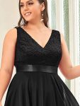 Plus Size Stunning V Neck Prom Lace Dress for Women – Black