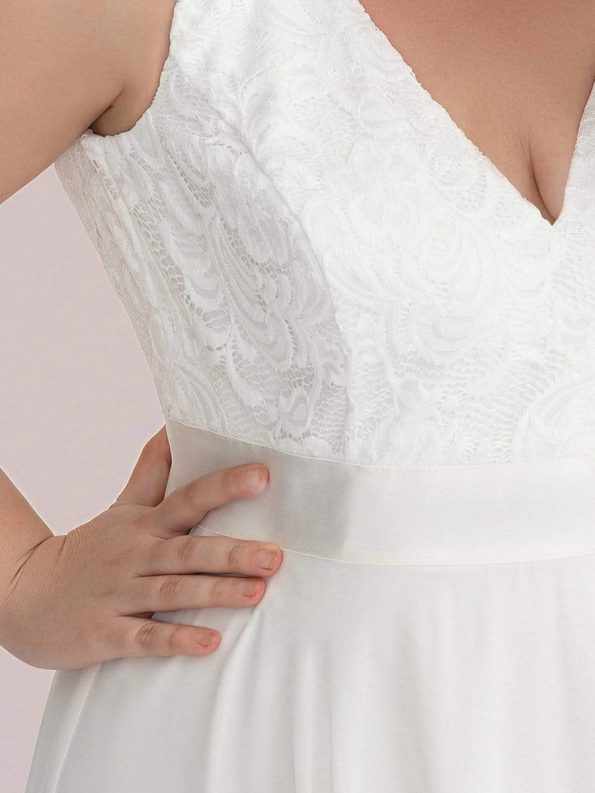 Plus Size Stunning V Neck Prom Lace Dress for Women - Cream