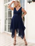 Plus Size Stunning V Neck Prom Lace Dress for Women – Navy Blue